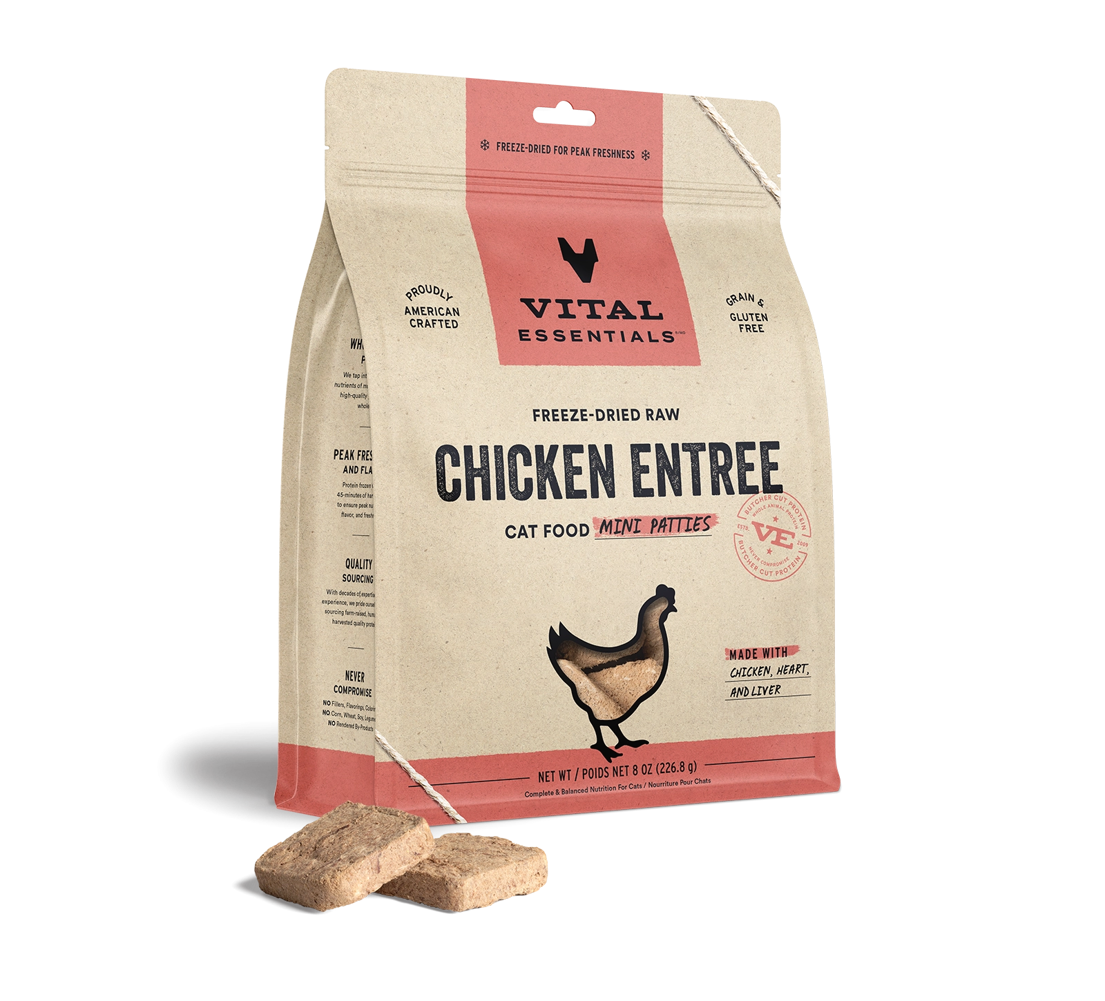 Vital Essentials Chicken Entree Mini Patties Freeze-Dried Raw Cat Food