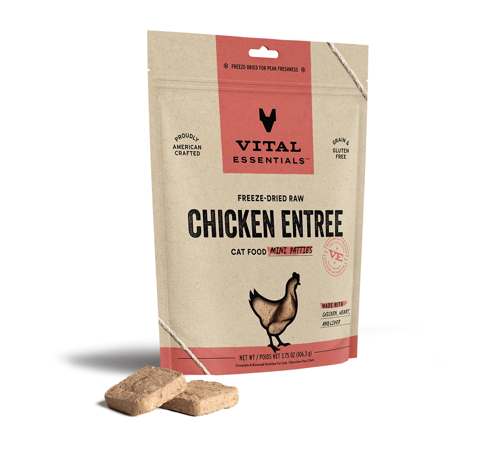 Vital Essentials Chicken Entree Mini Patties Freeze-Dried Raw Cat Food