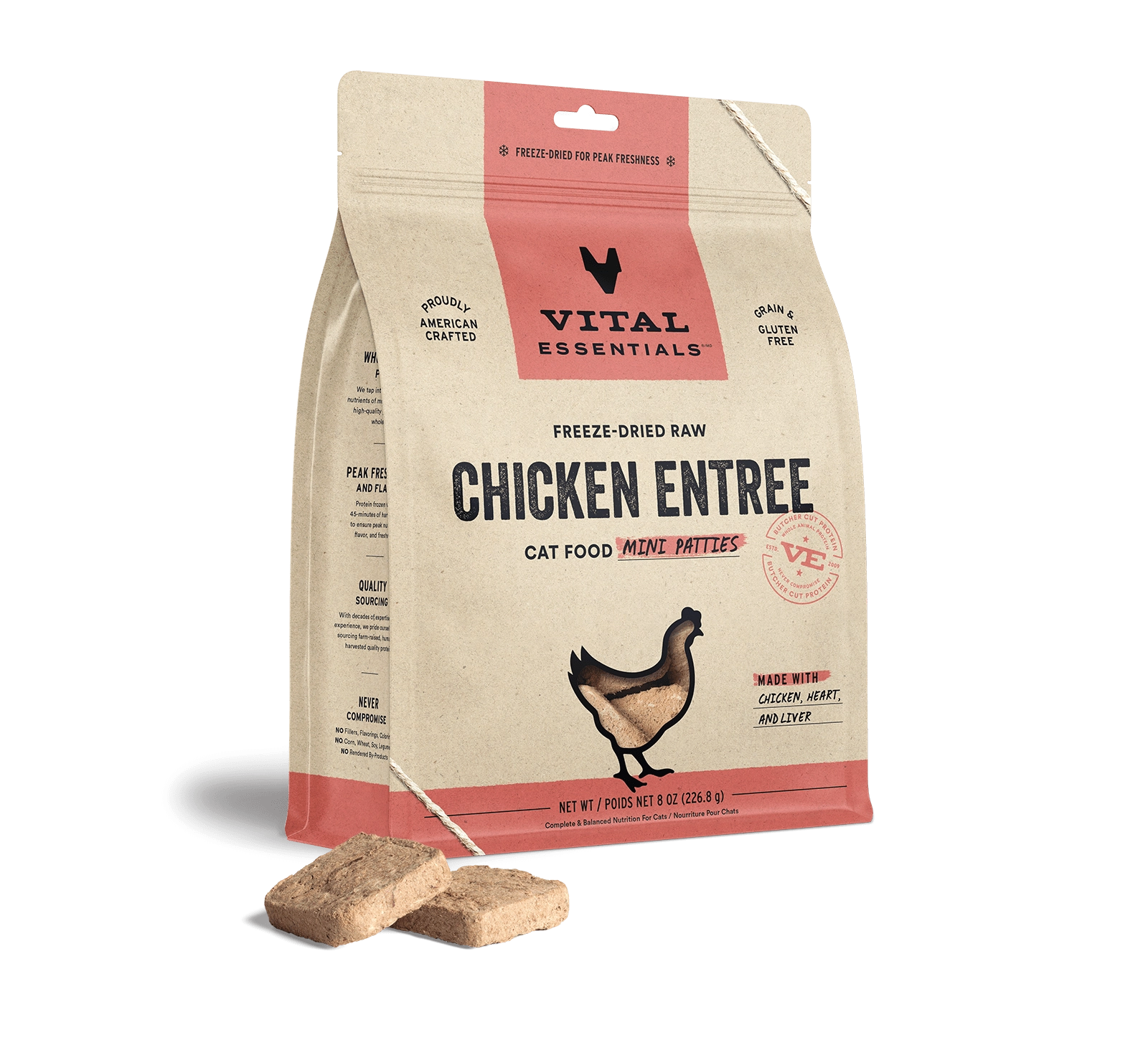 Vital Essentials Chicken Entree Mini Patties Freeze-Dried Raw Cat Food