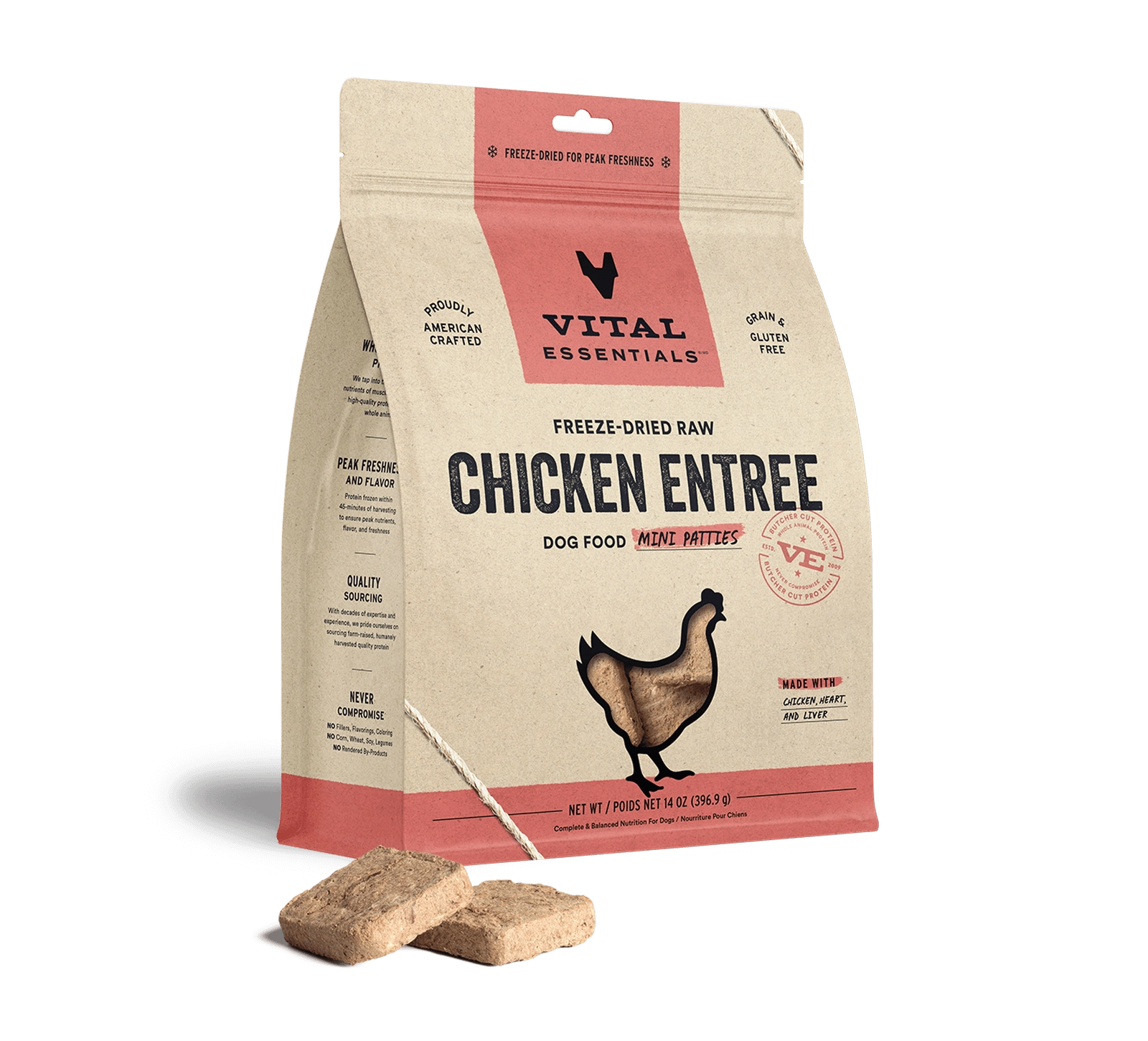 Vital Essentials Chicken Entree Mini Patties Freeze-Dried Raw Dog Food