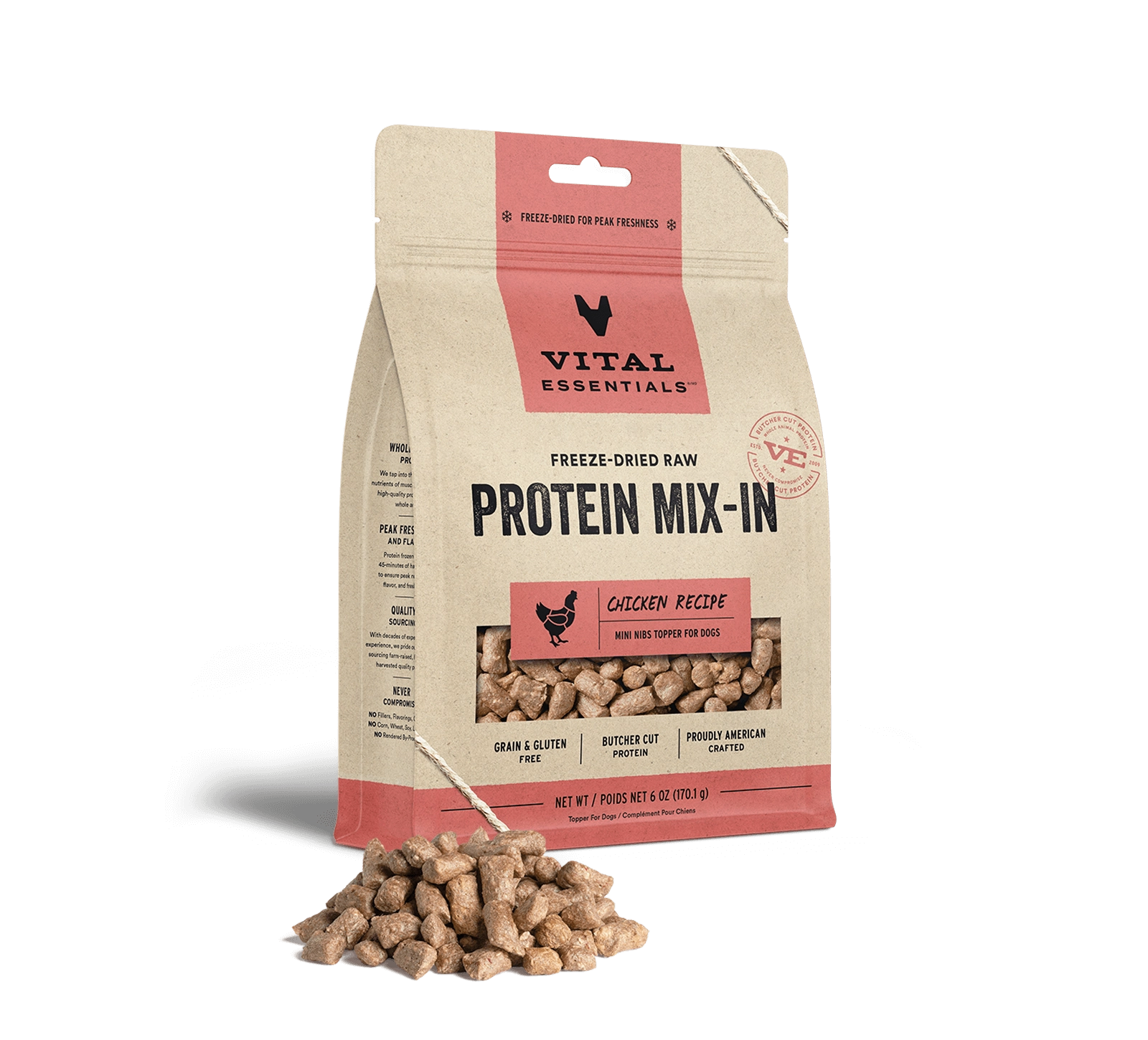 Vital Essentials Chicken Recipe Freeze-Dried Raw Protein Mix-In Mini Nibs Topper For Dogs