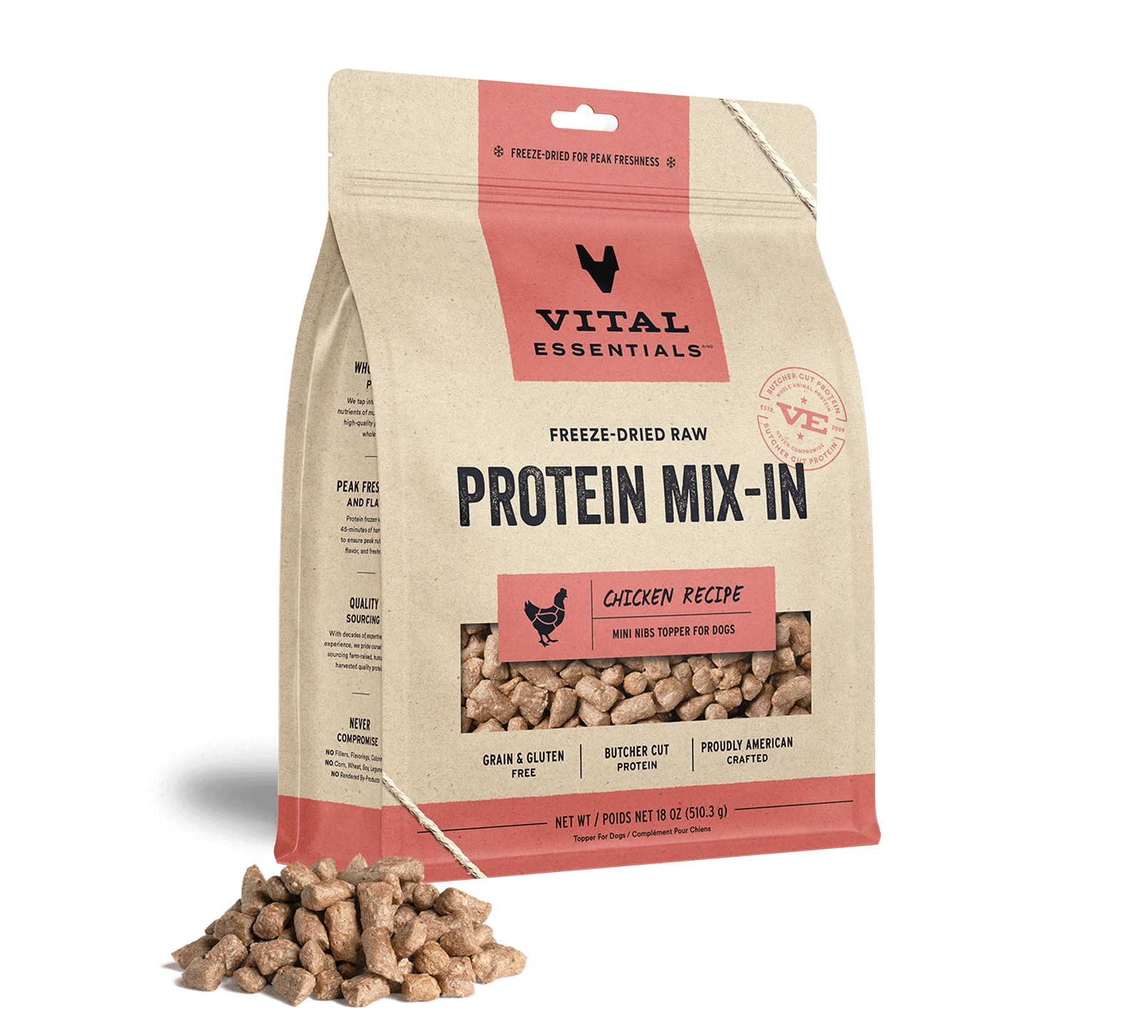 Vital Essentials Chicken Recipe Freeze-Dried Raw Protein Mix-In Mini Nibs Topper For Dogs
