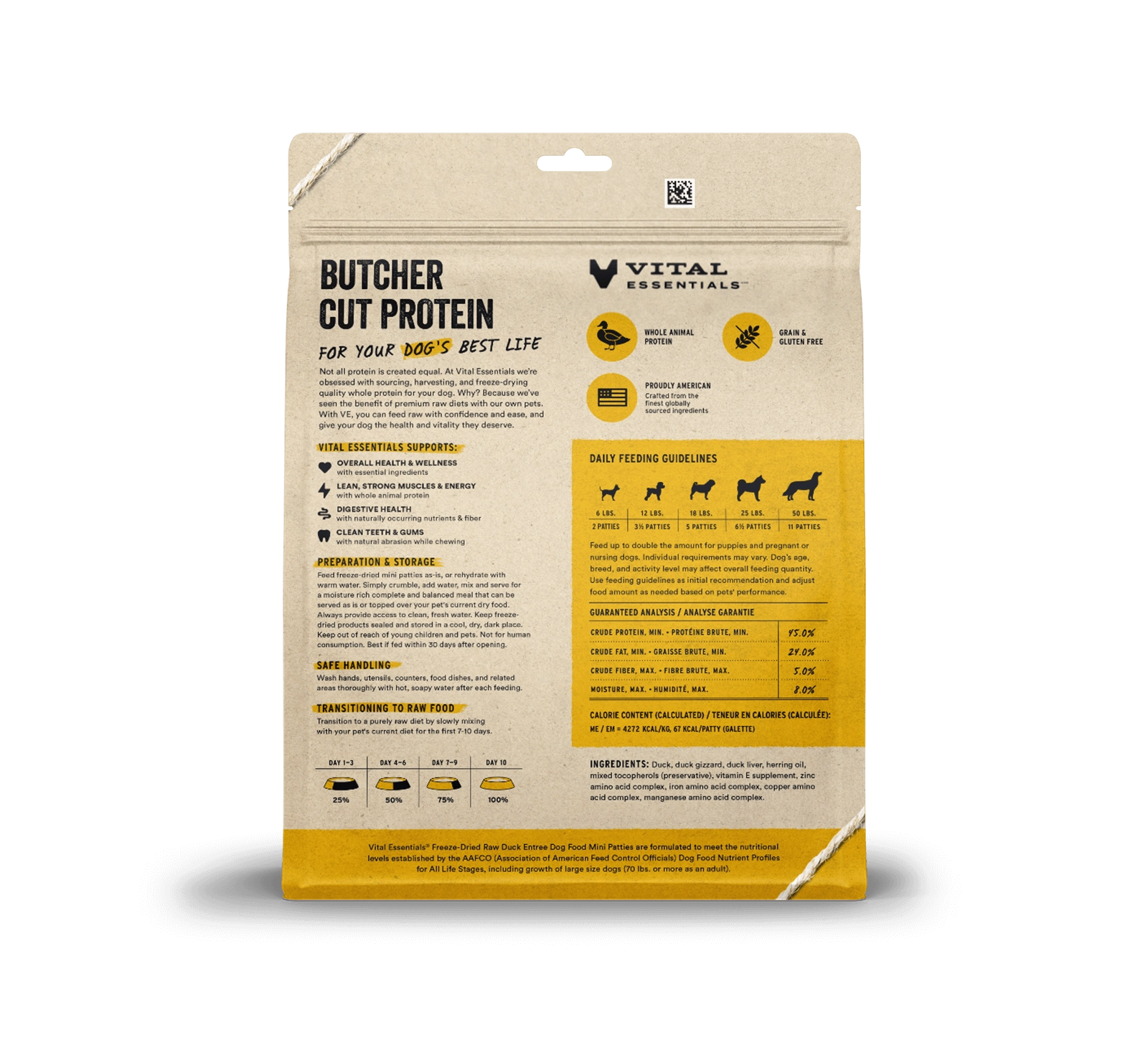 Vital Essentials Duck Entree Mini Patties Freeze-Dried Raw Dog Food