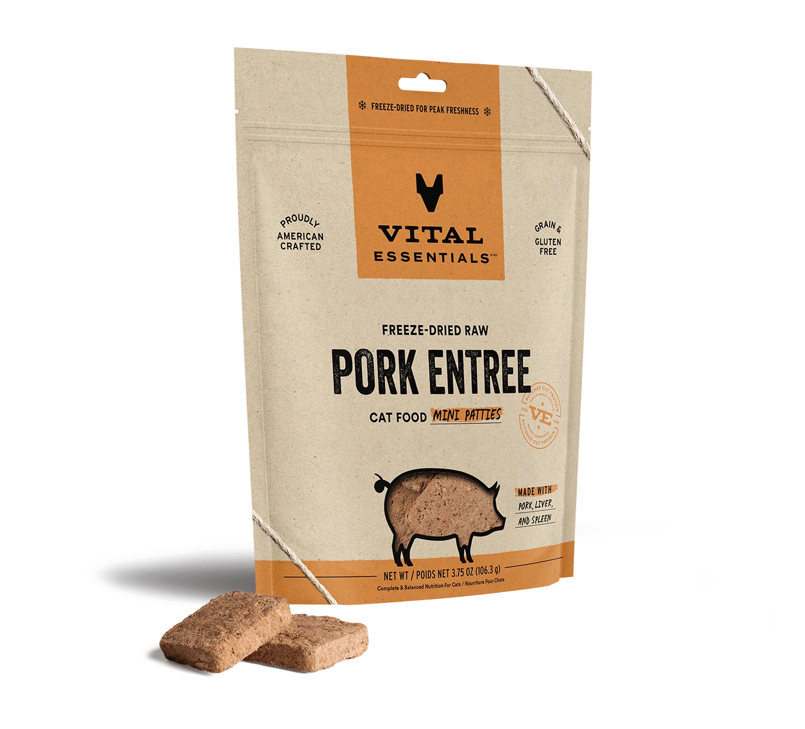 Vital Essentials Pork Entree Mini Patties Freeze-Dried Raw Cat Food