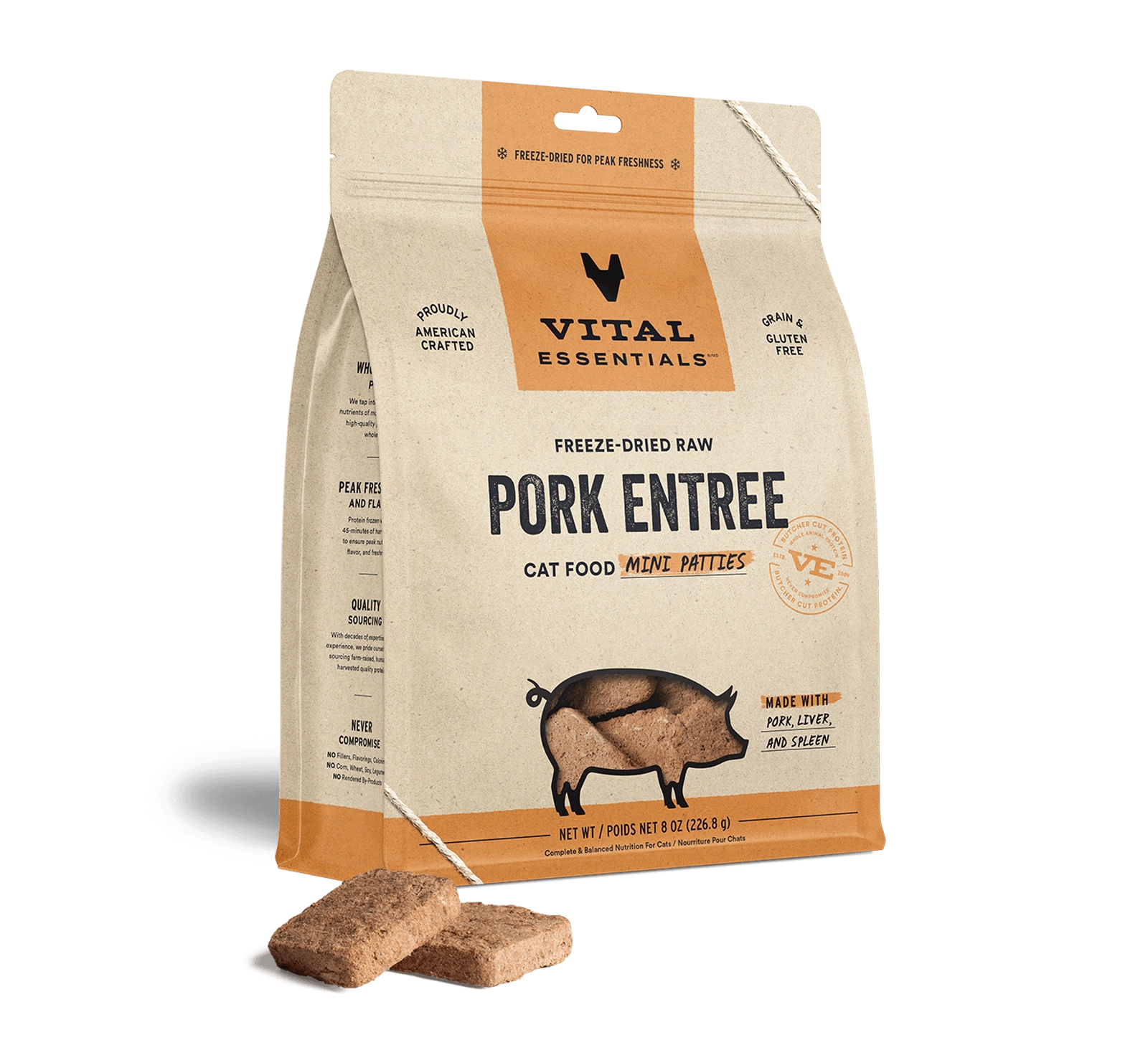 Vital Essentials Pork Entree Mini Patties Freeze-Dried Raw Cat Food