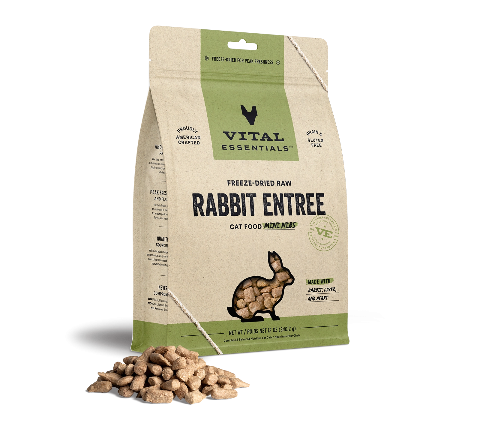 Vital Essentials Rabbit Entree Mini Nibs Freeze-Dried Raw Cat Food