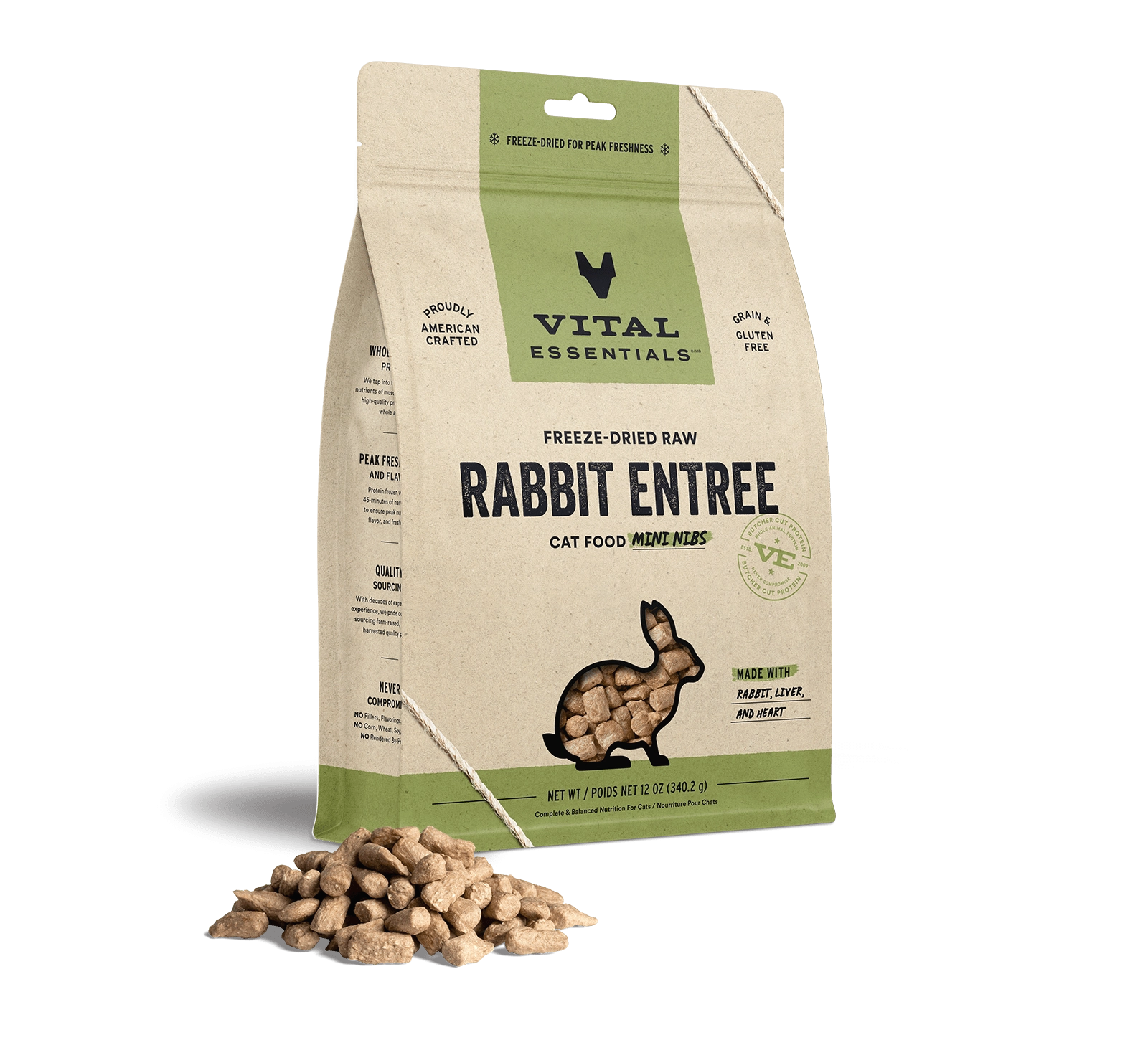 Vital Essentials Rabbit Entree Mini Nibs Freeze-Dried Raw Cat Food