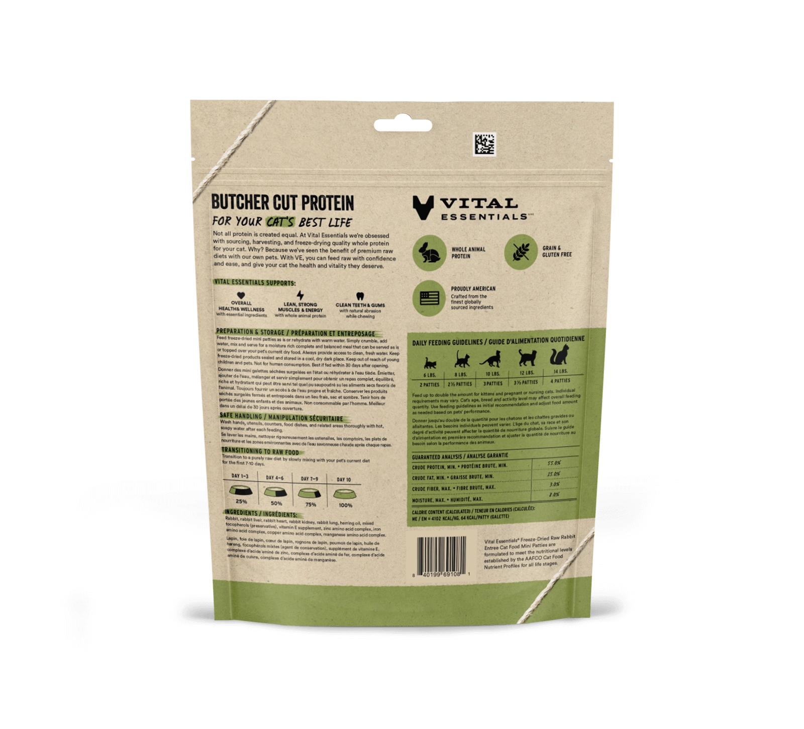 Vital Essentials Rabbit Entree Mini Patties Freeze-Dried Raw Cat Food