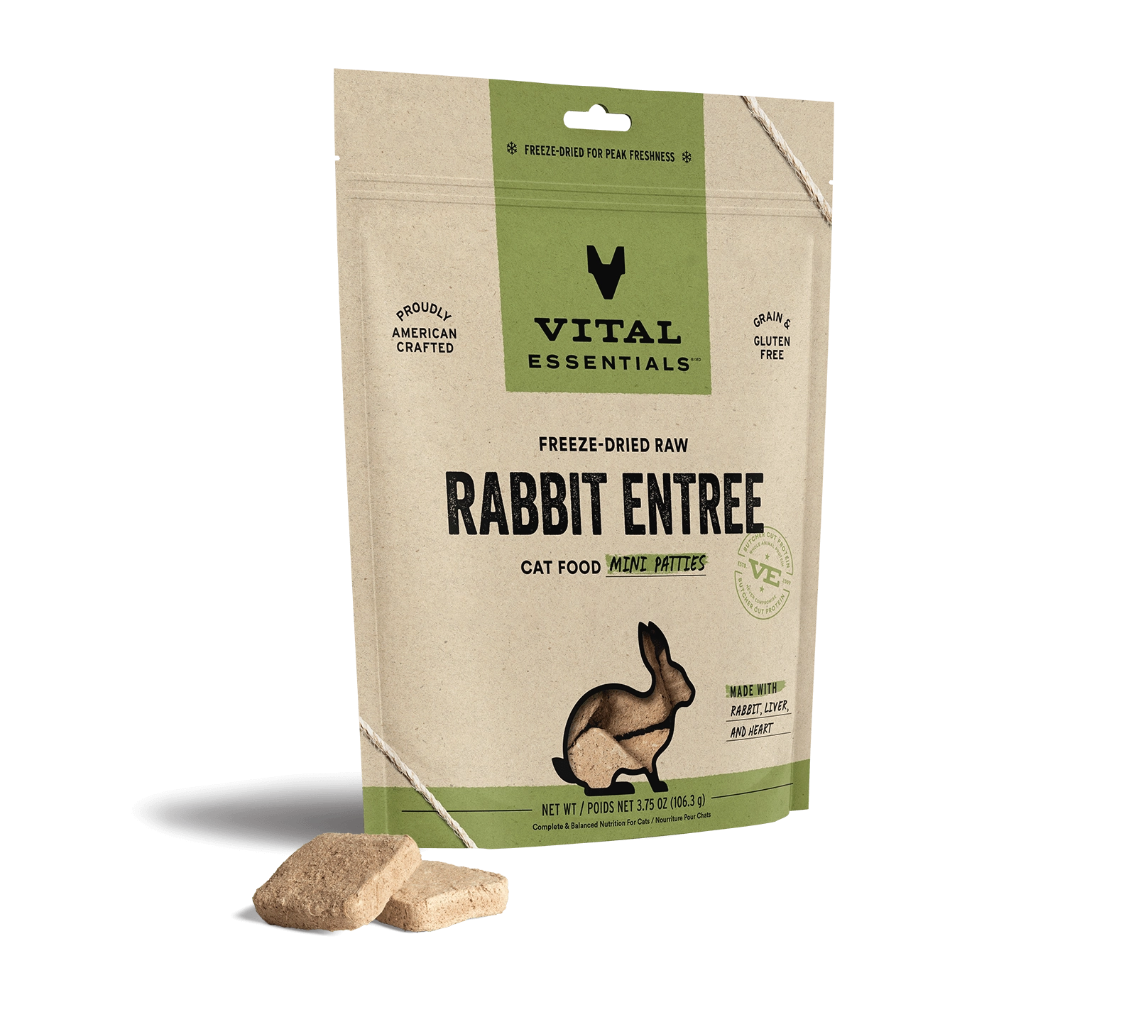 Vital Essentials Rabbit Entree Mini Patties Freeze-Dried Raw Cat Food
