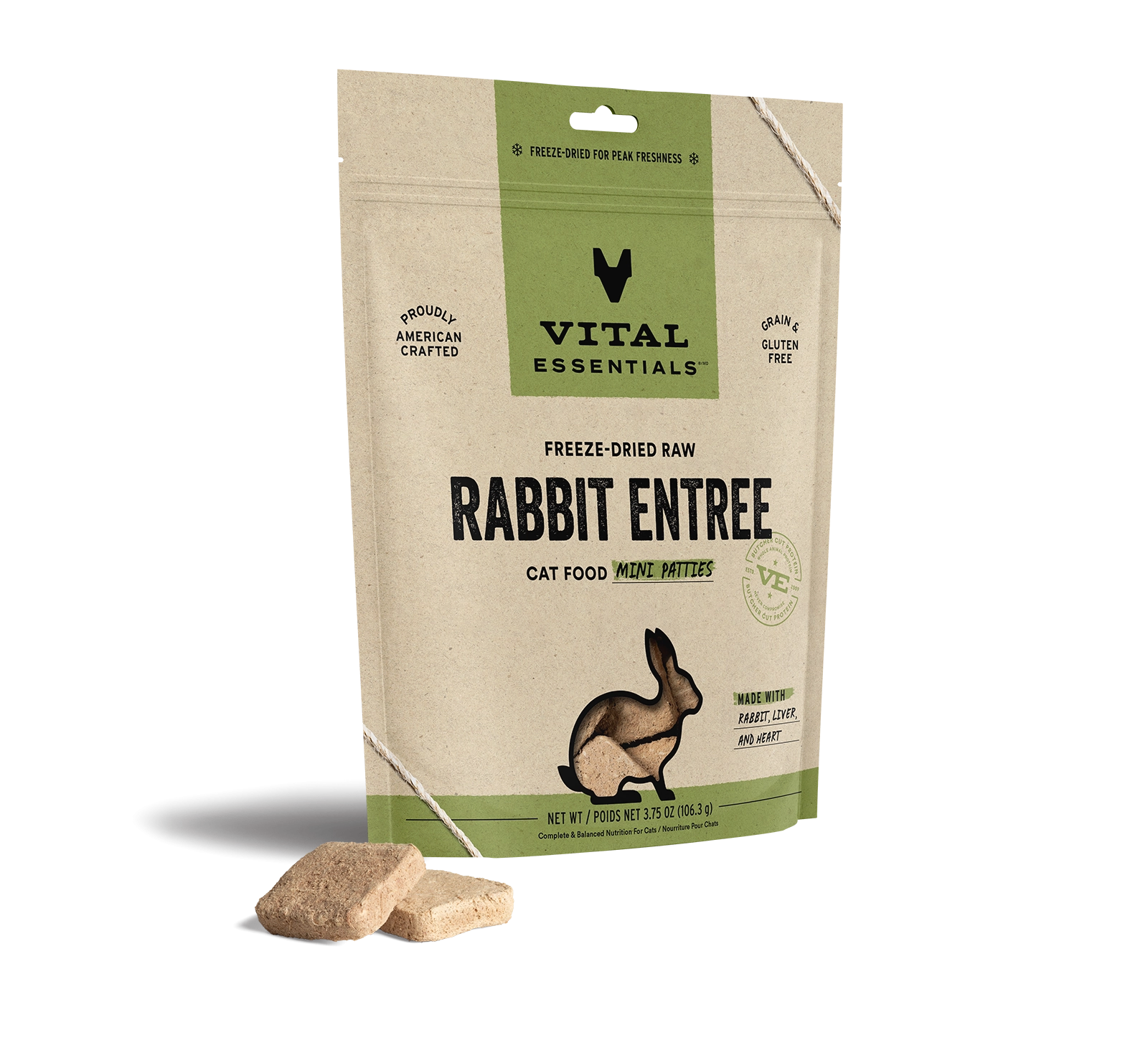 Vital Essentials Rabbit Entree Mini Patties Freeze-Dried Raw Cat Food