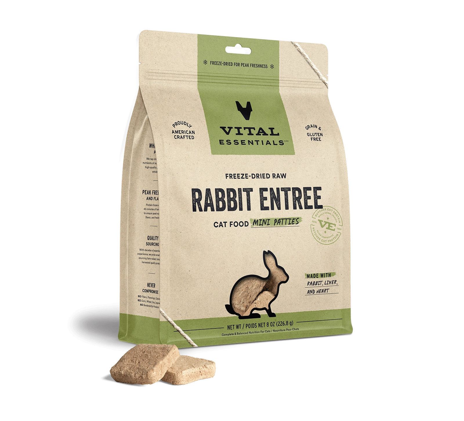 Vital Essentials Rabbit Entree Mini Patties Freeze-Dried Raw Cat Food