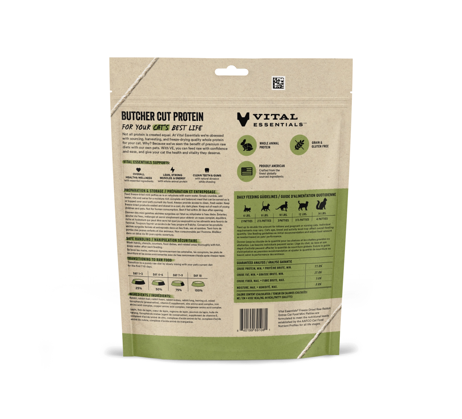 Vital Essentials Rabbit Entree Mini Patties Freeze-Dried Raw Cat Food