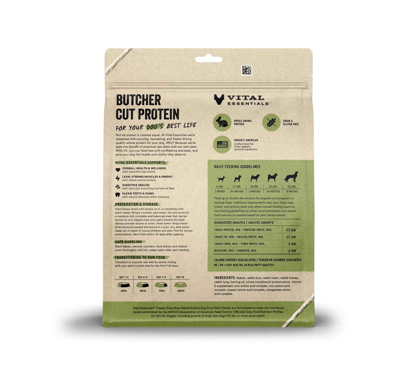 Vital Essentials Rabbit Entree Mini Patties Freeze-Dried Raw Dog Food