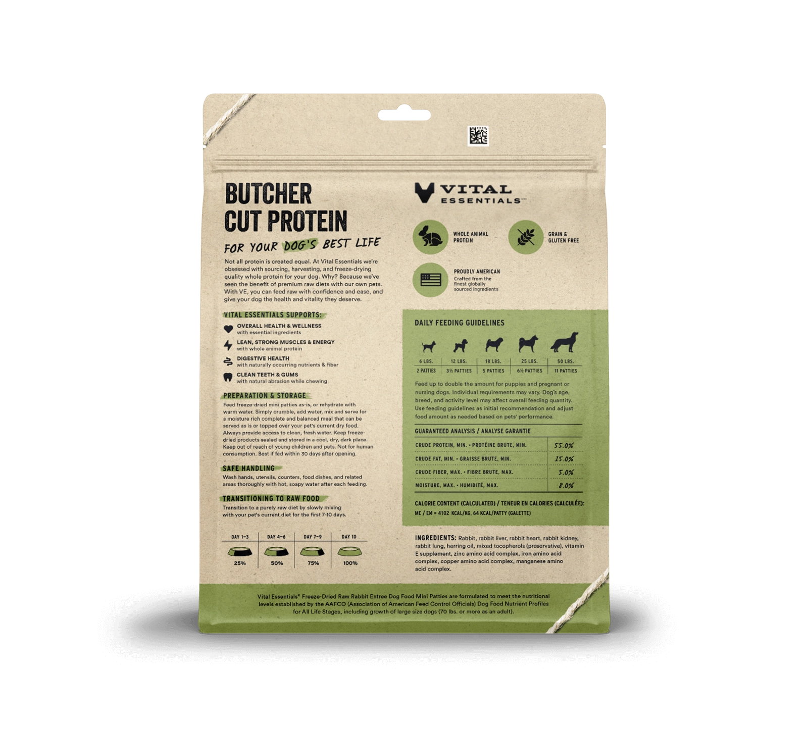 Vital Essentials Rabbit Entree Mini Patties Freeze-Dried Raw Dog Food
