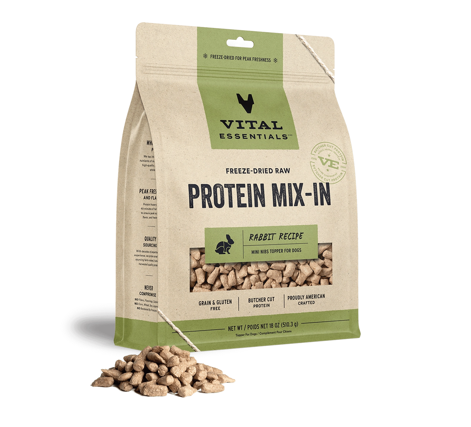 Vital Essentials Rabbit Recipe Freeze-Dried Raw Protein Mix-In Mini Nibs Topper For Dogs