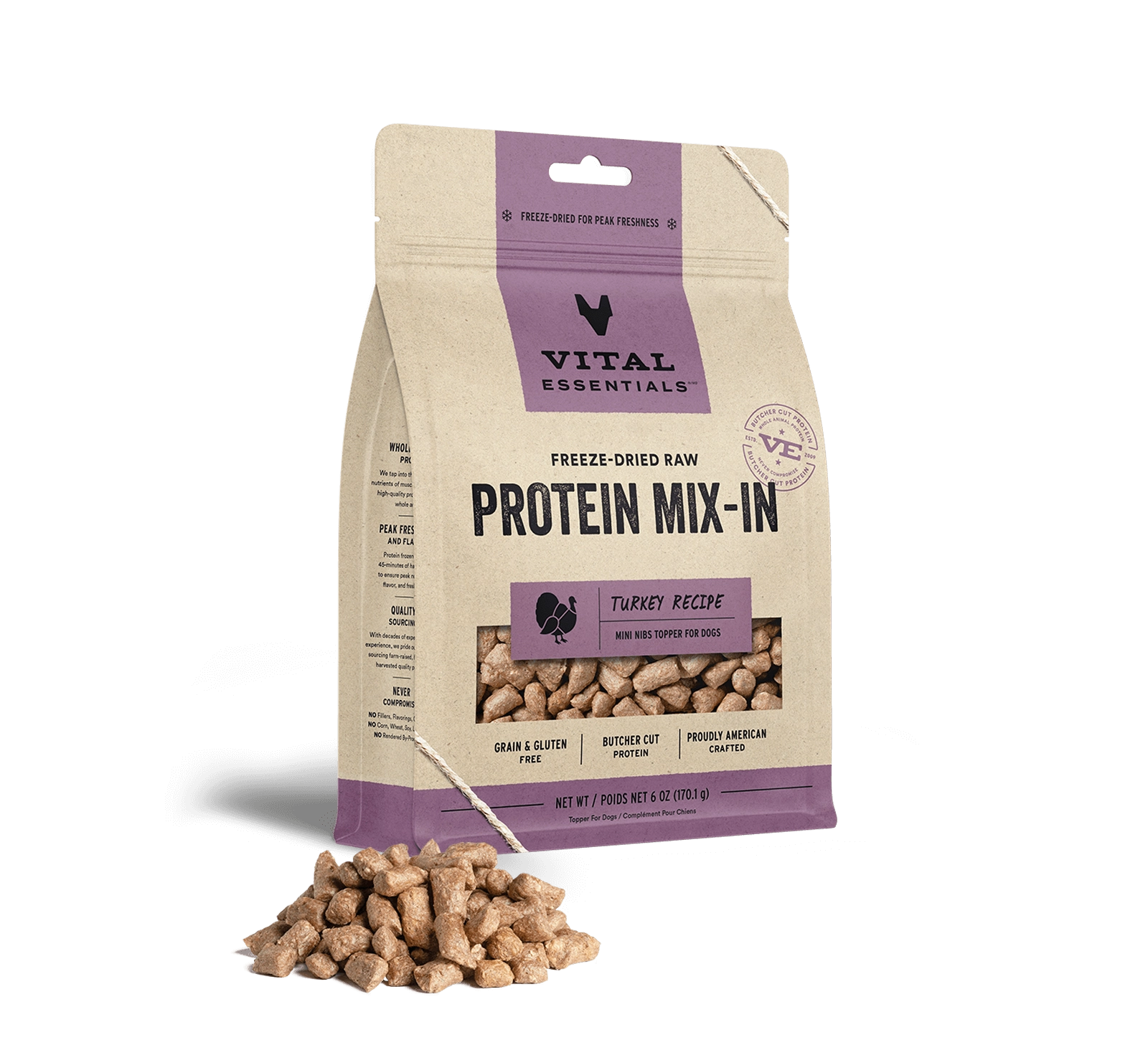 Vital Essentials Turkey Recipe Freeze-Dried Raw Protein Mix-In Mini Nibs Topper For Dogs