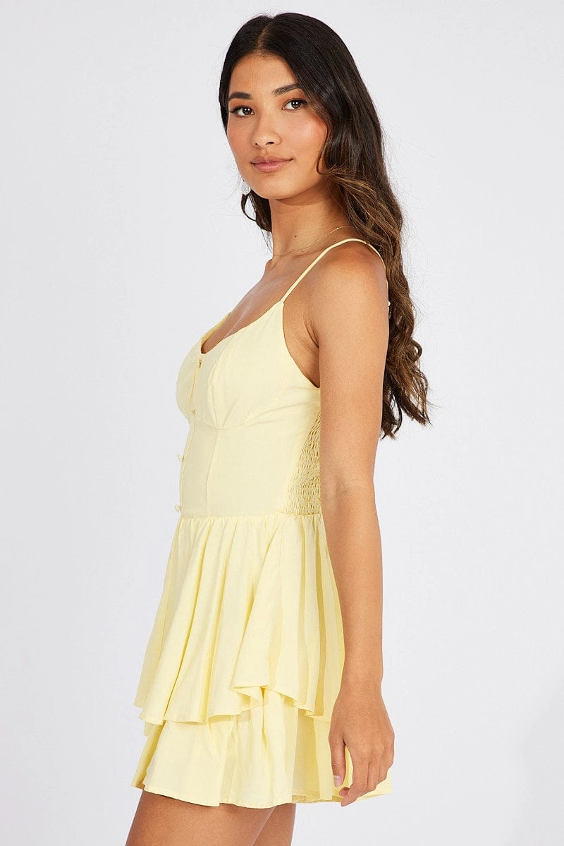 Yellow Playsuit Corset Detail Mini